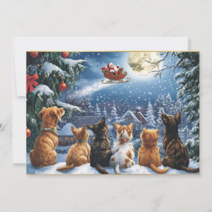 Weihnachtsmanns Schlitten über dem mondbeschienene Feiertagskarte