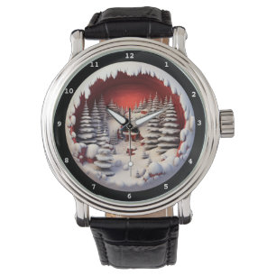 Weihnachtsmanns Schnee-Wald-Uhr Armbanduhr