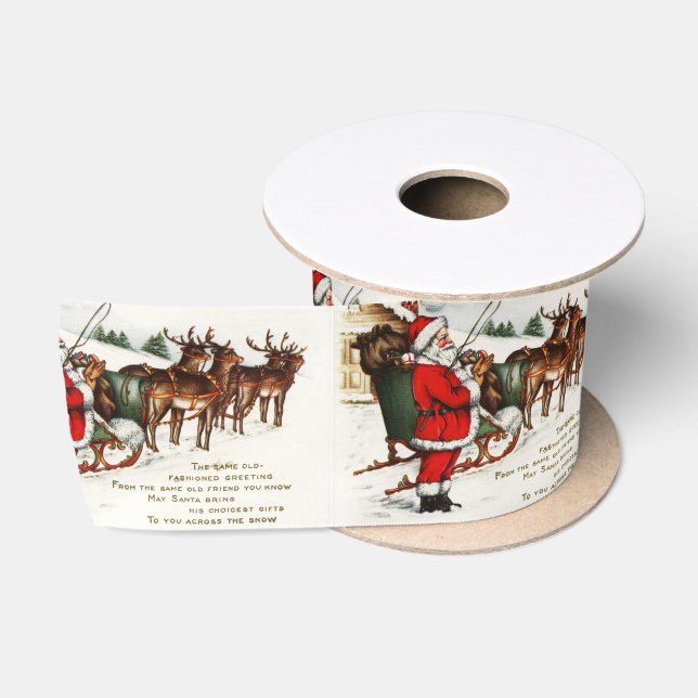 Weihnachtsmanns Vintage Illustration Sleigh Satinband (Spule)