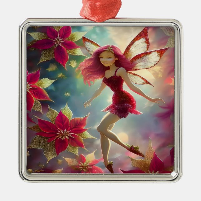 Weihnachtsmannschaft - Rose Rotes Haar Ornament Aus Metall (Vorne)