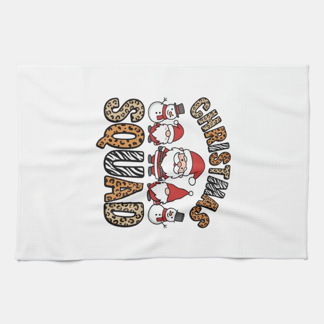Weihnachtsmannschaft Santa Schneemann Leopardendru Geschirrtuch (Horizontal)