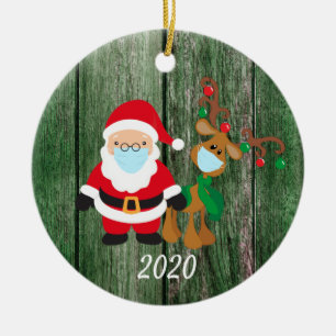 Weihnachtsmannschaft Weihnachtsmann und Rentier 20 Keramik Ornament