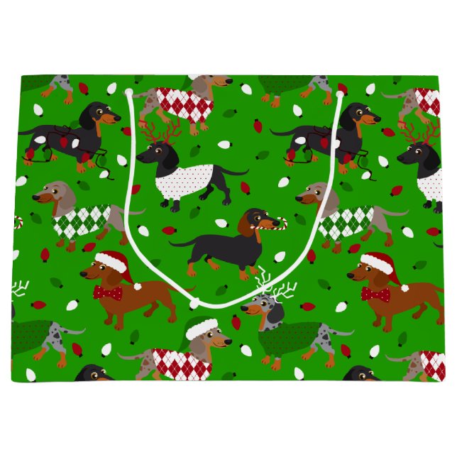 Weihnachtsmäntel Dackel Große Geschenktüte (Vorderseite)