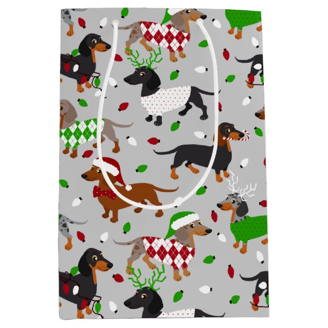 Weihnachtsmäntel Dackel Mittlere Geschenktüte (Vorderseite)