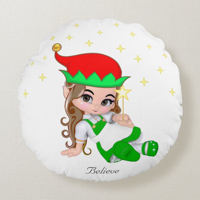 Weihnachtsmärchen in Grün & Sternen Rundes Kissen (Vorderseite)