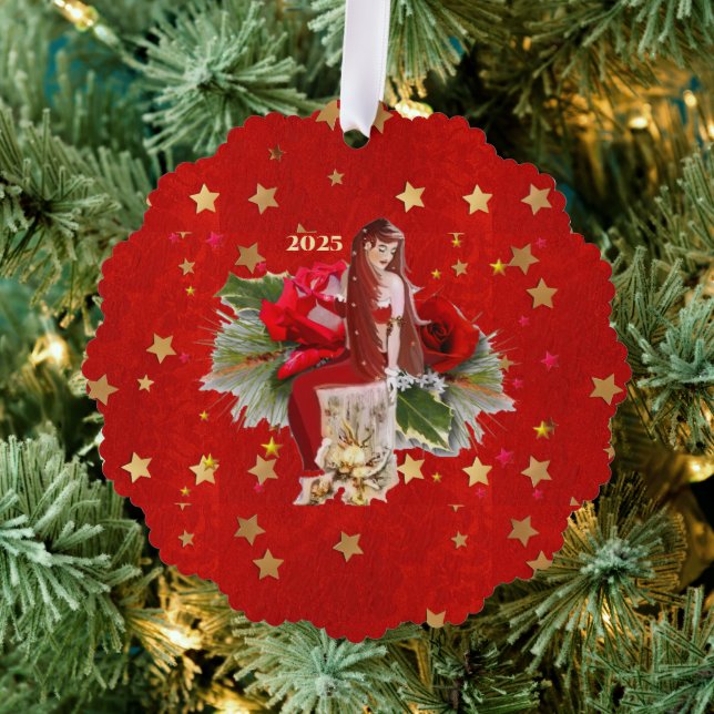 Weihnachtsmärchen & Sterne Ornament Karte (Insitu (Baum))