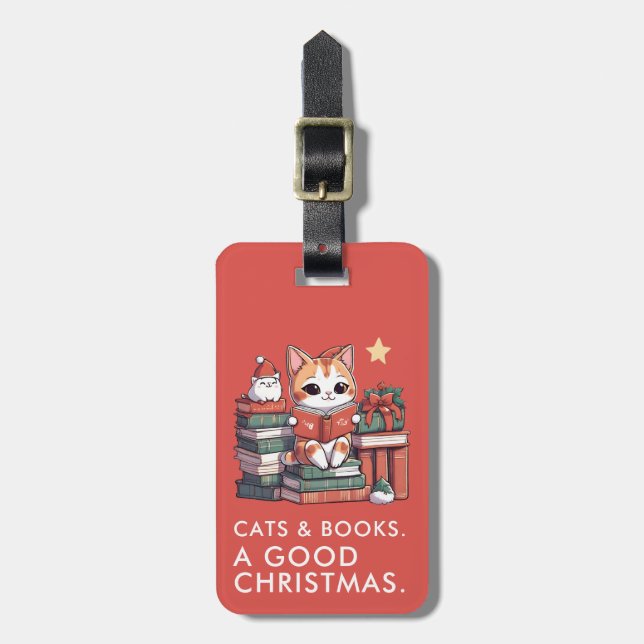 Weihnachtsmarke für Katzen und Bücher Gepäckanhänger (Vorderseite vertikal)