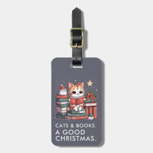 Weihnachtsmarke für Katzen und Bücher Gepäckanhänger
