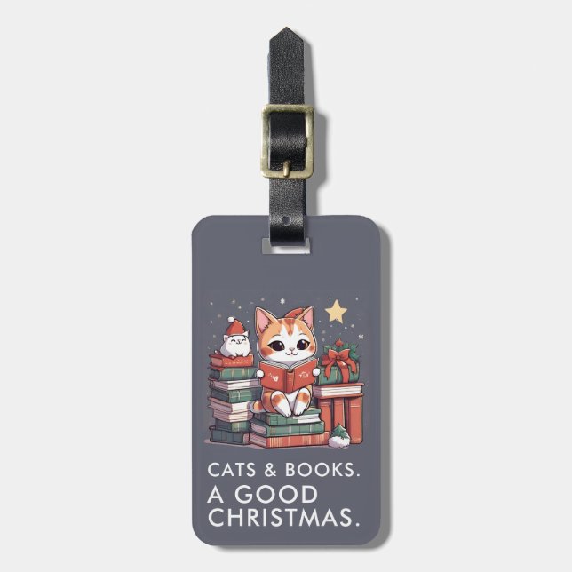 Weihnachtsmarke für Katzen und Bücher Gepäckanhänger (Vorderseite vertikal)