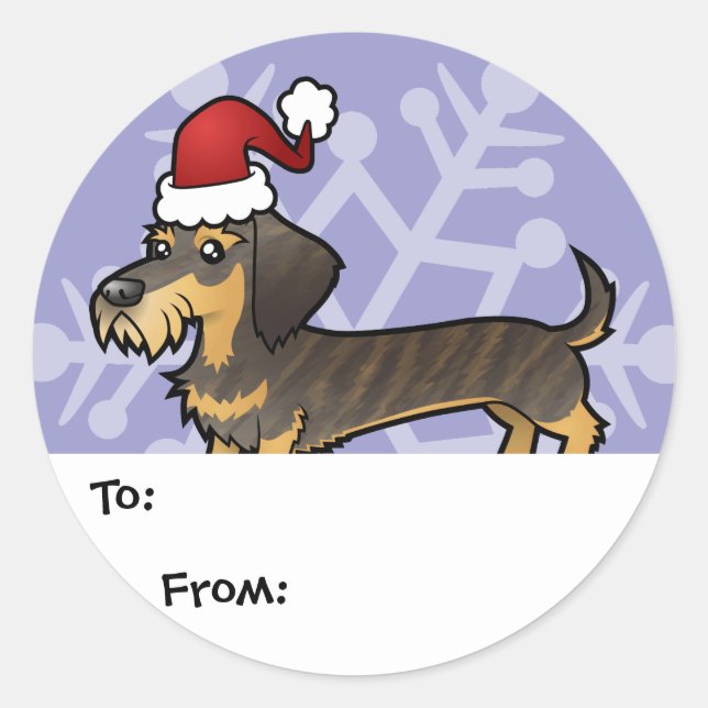 Weihnachtsmarken für Dackel (Drahthaarterrier) Runder Aufkleber (Vorderseite)