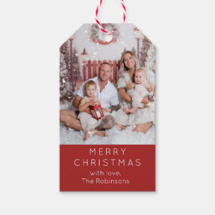 Weihnachtsmarken mit Foto in Rot Geschenkanhänger
