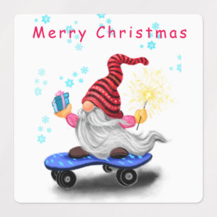 Weihnachtsmarken Skater Gnome mit Geschenken Etiketten