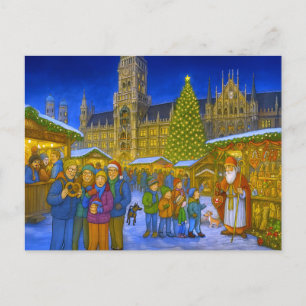 Weihnachtsmarkt am Marienplatz München Feiertagspostkarte