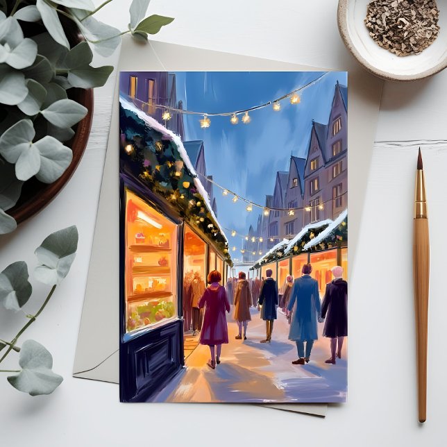 Weihnachtsmarkt Frohe Weihnachtsmalerkarte Feiertagspostkarte (Von Creator hochgeladen)