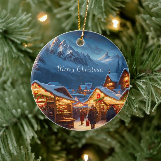Weihnachtsmarkt in den Bergen - Brauch Keramik Ornament (Baum)