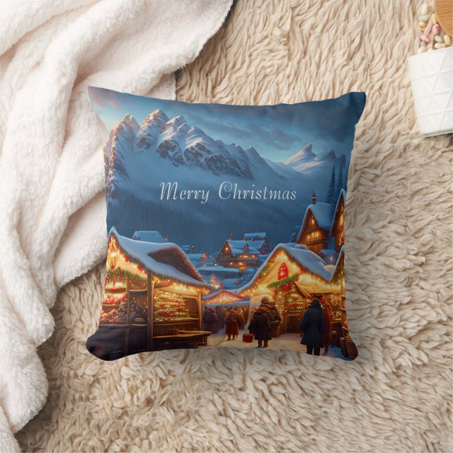 Weihnachtsmarkt in den Bergen - Brauch Kissen (Decke)