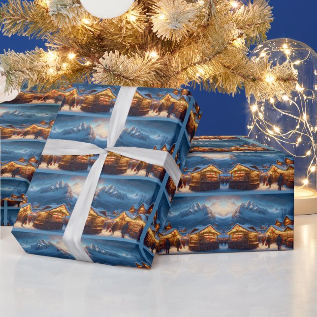 Weihnachtsmarkt in den Bergen Geschenkpapier (Feiertage)