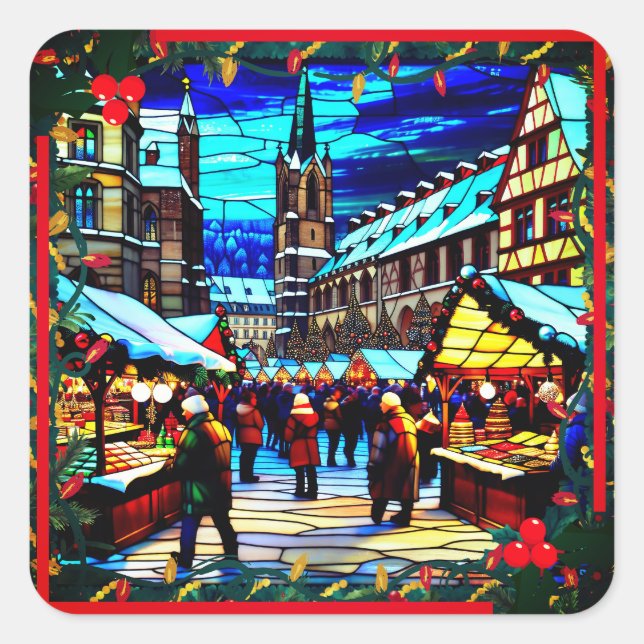 Weihnachtsmarkt Quadratischer Aufkleber (Vorderseite)