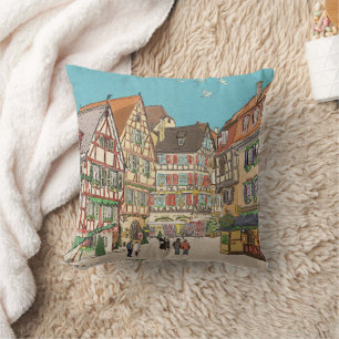 Weihnachtsmarkt Straßburg Frankreich Retro inspiri Kissen