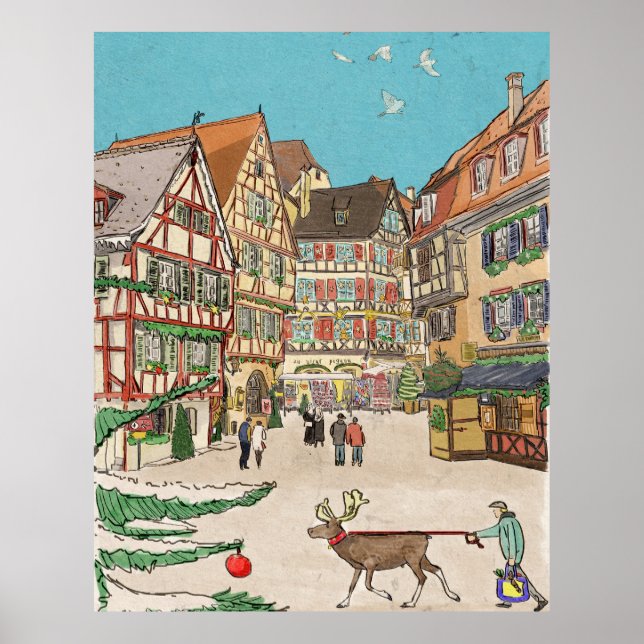 Weihnachtsmarkt Straßburg Frankreich Retro inspiri Poster (Vorne)