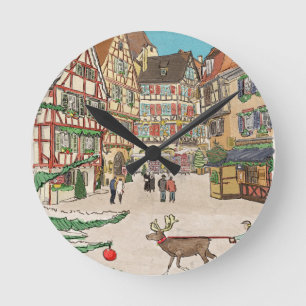 Weihnachtsmarkt Straßburg Frankreich Retro inspiri Runde Wanduhr