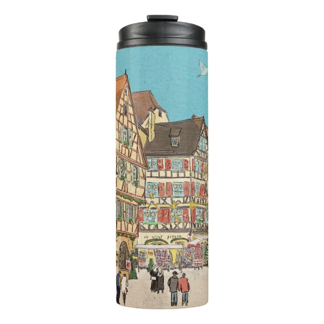 Weihnachtsmarkt Straßburg Frankreich Retro inspiri Thermosbecher (Vorderseite)