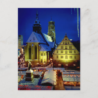 Weihnachtsmarkt, Stuttgart, Abendstimmung mit Schn Postkarte