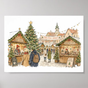 Weihnachtsmarkt Szene für Weihnachtseinkaufs-Liebh Poster