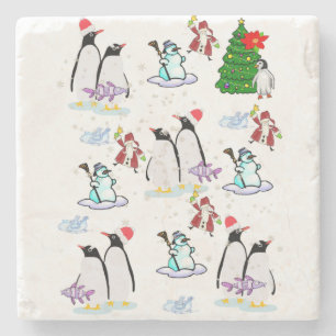Weihnachtsmarmor Stone Untersetzer, Pinguin Snowma Steinuntersetzer