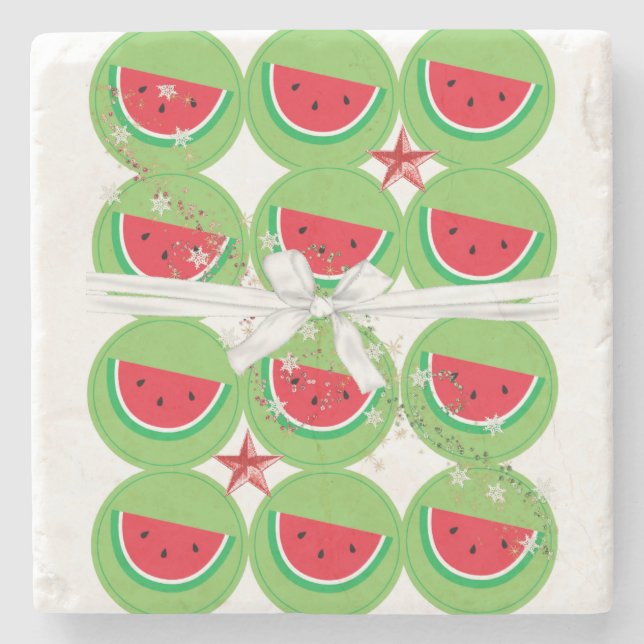 Weihnachtsmarmor Stone Untersetzer, Watermelon Bow Steinuntersetzer (Vorderseite)