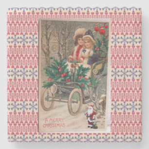 Weihnachtsmarmorsteinuntersetzer, Vintage Steinuntersetzer
