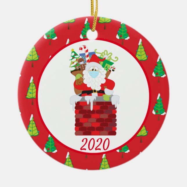 Weihnachtsmaske Santa Niedlich 2020 Keramik Ornament (Vorne)