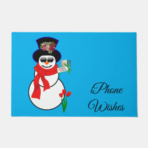 Weihnachtsmatte, Snowman Iphone wünscht Fußmatte