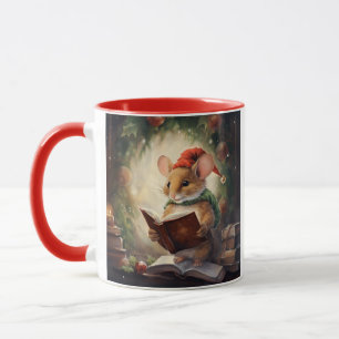 Weihnachtsmaus beim Lesen Tasse