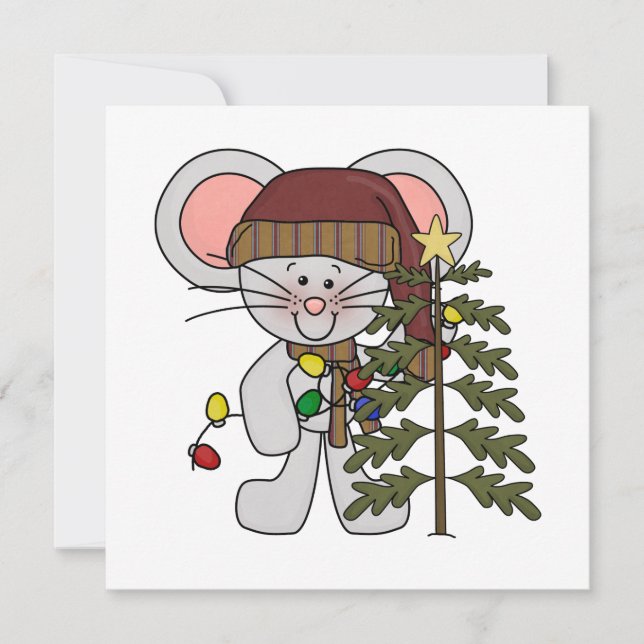 Weihnachtsmaus, die Baum verziert Feiertagskarte (Vorderseite)