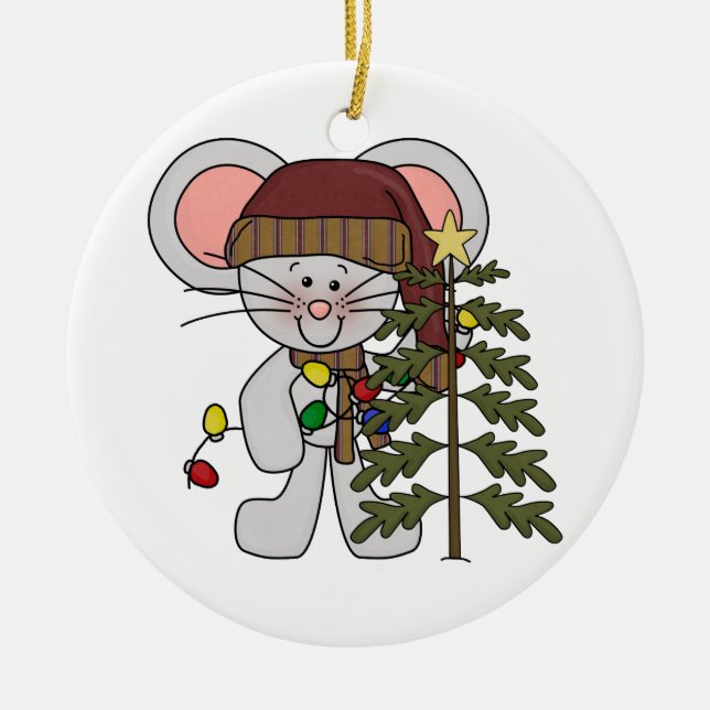 Weihnachtsmaus, die Baum verziert Keramikornament (Vorne)