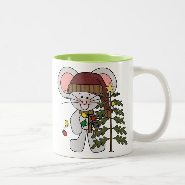 Weihnachtsmaus, die Baum verziert Zweifarbige Tasse (Rechts)