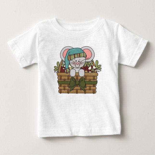 Weihnachtsmaus im Korb Baby T-shirt (Vorderseite)