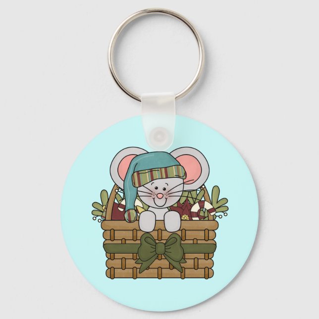 Weihnachtsmaus im Korb Schlüsselanhänger (Vorderseite)