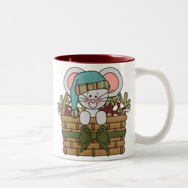 Weihnachtsmaus im Korb Zweifarbige Tasse (Rechts)