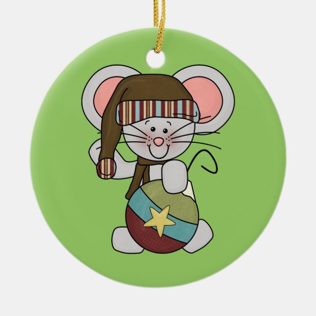 Weihnachtsmaus mit Verzierung Keramik Ornament (Vorne)