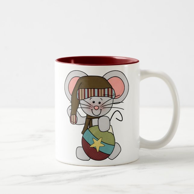 Weihnachtsmaus mit Verzierung Zweifarbige Tasse (Rechts)