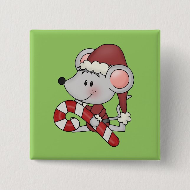 Weihnachtsmaus mit Zuckerstange Button (Vorderseite)