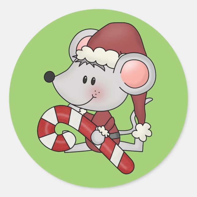 Weihnachtsmaus mit Zuckerstange Runder Aufkleber (Vorderseite)