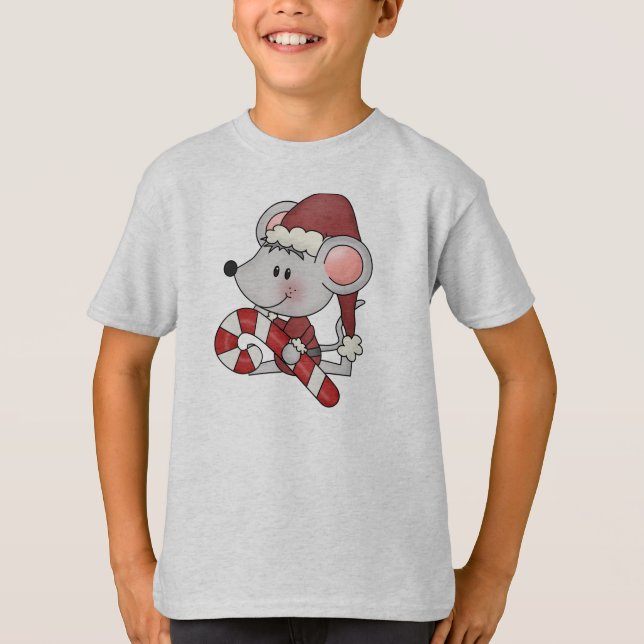 Weihnachtsmaus mit Zuckerstange T-Shirt (Vorderseite)