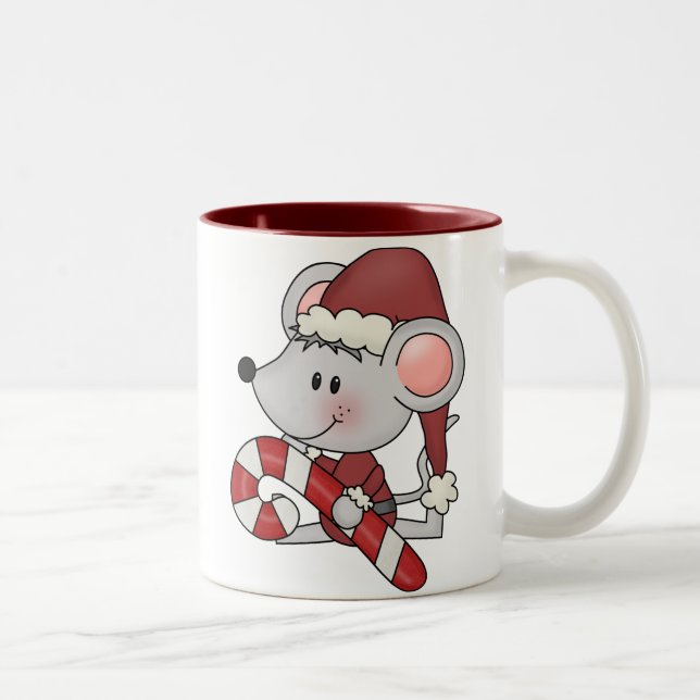 Weihnachtsmaus mit Zuckerstange Zweifarbige Tasse (Rechts)