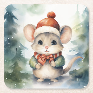 Weihnachtsmaus Rechteckiger Pappuntersetzer