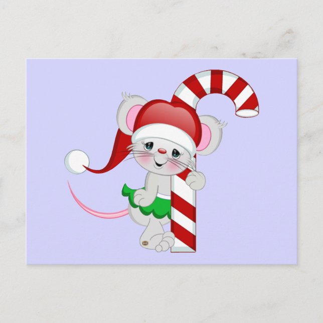 Weihnachtsmäuse Candy Cane Feiertagspostkarte (Vorderseite)