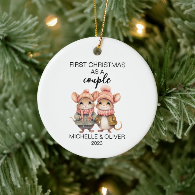 Weihnachtsmäuse Couple Personalisiert Keramik Ornament (Baum)