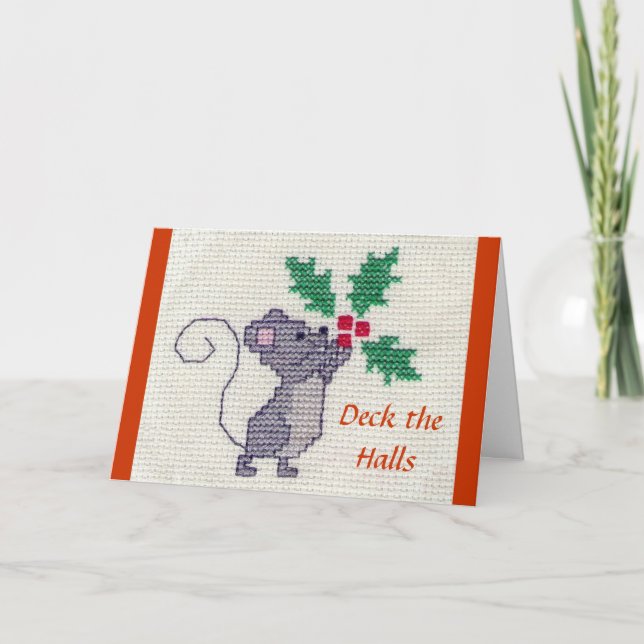 Weihnachtsmäuse Cross Stitch Feiertagskarte (Vorderseite)